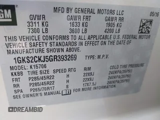 2016 GMC Yukon Denali with VIN 1GKS2CKJ5GR393269, listed as a IAAI auction lot 41963630 with 158,584 mi miles and . Bid and sale history available at DreamBid. Image 9.