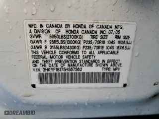2005 Honda Pilot LX with VIN 2HKYF18175H567563, listed as a Copart auction lot 45208265 with 189,847 mi miles and Non Repairable. Bid and sale history available at carsss.com. Image 14.