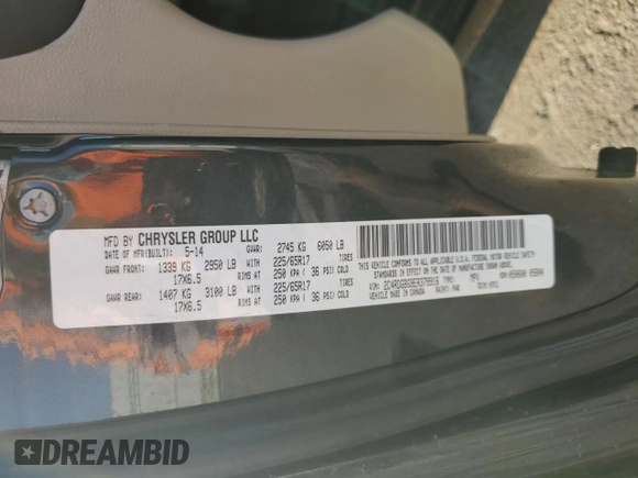 2014 Dodge Grand Caravan SE with VIN 2C4RDGBG9ER379916, listed as a Copart auction lot 47130695 with Not Provided miles and Salvage Title. Bid and sale history available at DreamBid. Image 13.
