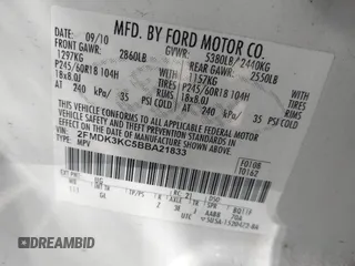 2011 Ford Edge Limited with VIN 2FMDK3KC5BBA21833, listed as a IAAI auction lot 41991207 with 194,396 mi miles. Bid and sale history available at carsss.com. Image 9.