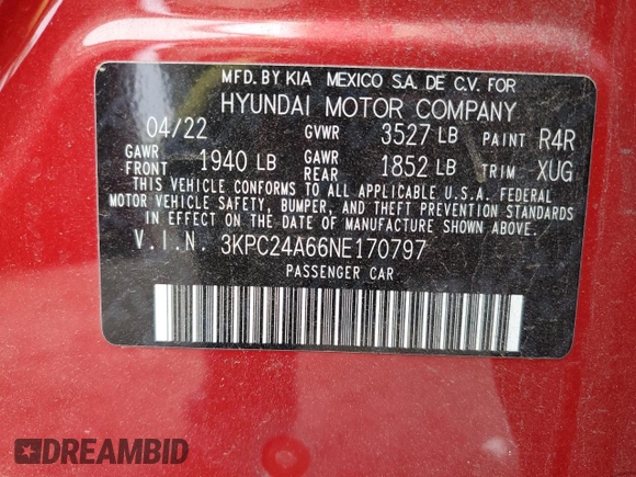 2022 Hyundai Accent SEL with VIN 3KPC24A66NE170797, listed as a Copart auction lot 79769003 with 10,036 mi miles. Bid and sale history available at carsss.com. Image 12.