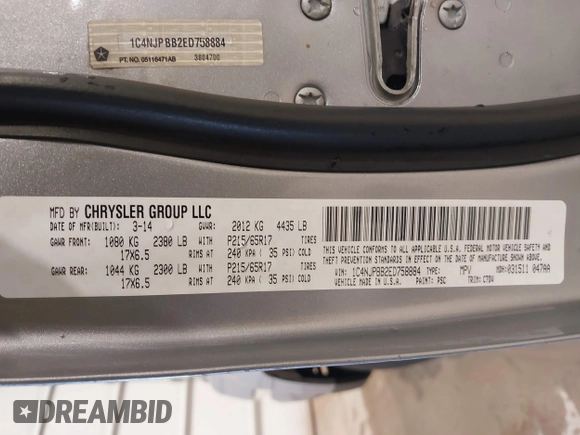 2014 Jeep Patriot Sport with VIN 1C4NJPBB2ED758884, listed as a IAAI auction lot 41290599 with 136,655 mi miles and . Bid and sale history available at DreamBid. Image 9.