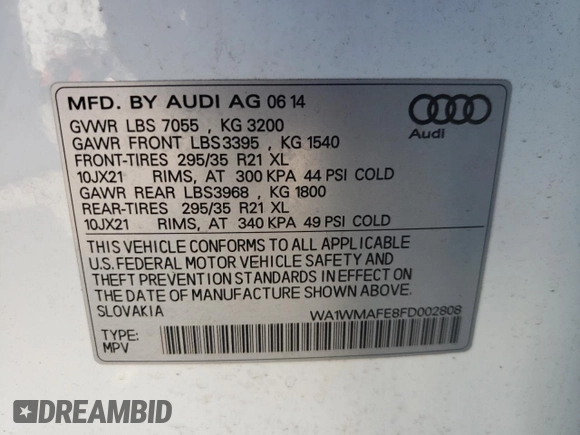 2015 Audi Q7 3.0L TDI Prestige with VIN WA1WMAFE8FD002808, listed as a Copart auction lot 63164372 with 131,934 mi miles. Bid and sale history available at carsss.com. Image 10.