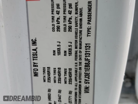 2018 Tesla Model 3 Long Range Battery with VIN 5YJ3E1EB8JF131131, listed as a Copart auction lot 45170685 with 135,544 mi miles and Salvage Title. Bid and sale history available at DreamBid. Image 14.