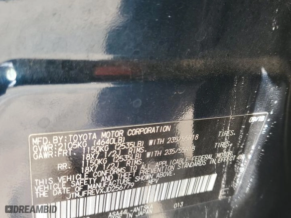 2018 Toyota RAV4 SE with VIN JTMJFREVXJD256779, listed as a Copart auction lot 52521195 with 100,453 mi miles and Salvage Title. Bid and sale history available at carsss.com. Image 13.