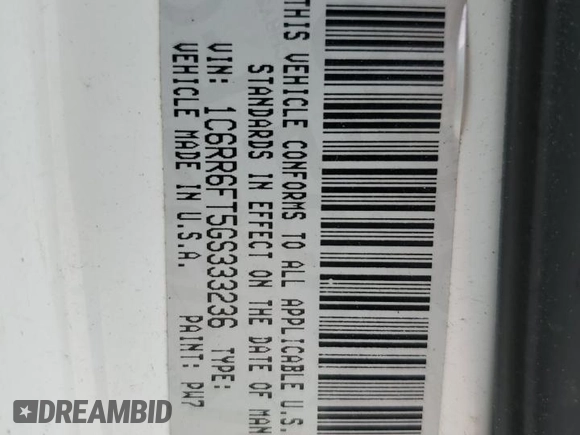 2016 Ram 1500 Express z VIN 1C6RR6FT5GS333236, wystawiony jako Copart lot #50943195 z przebiegiem Nie podano mil oraz Szkoda całkowita • Salvage title. Historia ofert i sprzedaży dostępna na DreamBid. Obrazek 14.