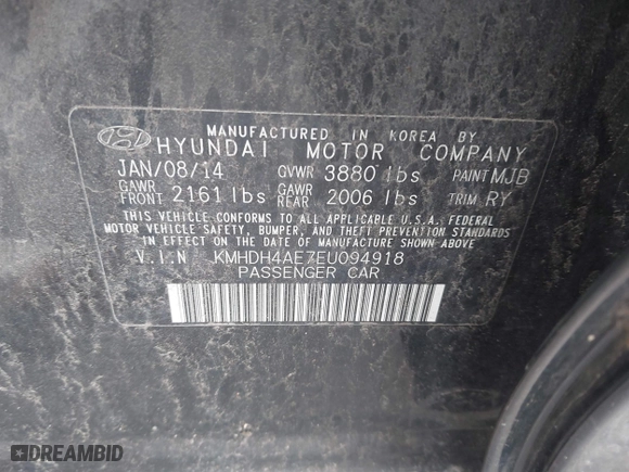2014 Hyundai Elantra SE with VIN KMHDH4AE7EU094918, listed as a IAAI auction lot 41849150 with 101,361 mi miles. Bid and sale history available at carsss.com. Image 9.