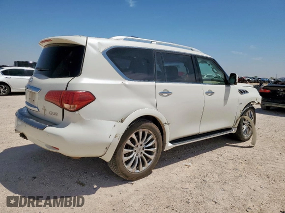 2015 Infiniti QX80 with VIN JN8AZ2NE9F9080739, listed as a Copart auction lot 57627165 with 155,836 mi miles and Salvage title. Bid and sale history available at DreamBid. Image 3.