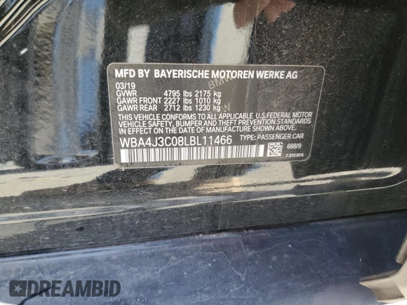 2020 BMW 4 Series 430i xDrive с VIN WBA4J3C08LBL11466, выставлен на аукционе Copart как лот 81446383 с пробегом 25 510 миль миль и . История ставок и продаж доступна на DreamBid. Изображение 12.