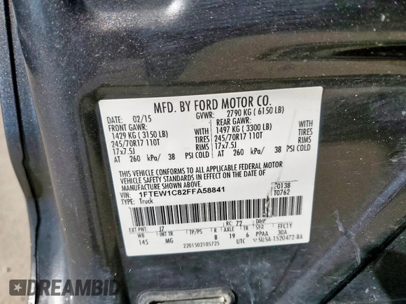 2015 Ford F-150 XLT with VIN 1FTEW1C82FFA58841, listed as a Copart auction lot 44627955 with 198,202 mi miles and Salvage Title. Bid and sale history available at carsss.com. Image 13.