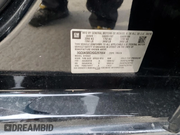 2016 Chevrolet Silverado 1500 LTZ with VIN 3GCUKSEC2GG287664, listed as a Copart auction lot 46946725 with 115,873 mi miles and Salvage Title. Bid and sale history available at carsss.com. Image 12.
