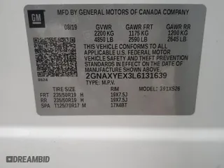 2020 Chevrolet Equinox Premier with VIN 2GNAXYEX3L6131639, listed as a Copart auction lot 86572814 with 44,306 mi miles and Salvage Title. Bid and sale history available at carsss.com. Image 13.