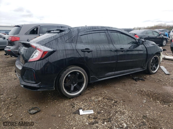 2018 Honda Civic Hatchback Sport with VIN SHHFK7H49JU223871, listed as a Copart auction lot 79463644 with 76,502 mi miles and Salvage Title. Bid and sale history available at carsss.com. Image 3.