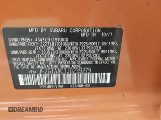 2018 Subaru Crosstrek z VIN JF2GTAAC3JG239279, wystawiony jako IAAI lot #42116039 z przebiegiem 73 999 mil mil oraz . Historia ofert i sprzedaży dostępna na DreamBid. Obrazek 9.