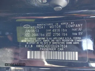 2013 Hyundai Genesis 3.8L with VIN KMHGC4DD1DU247824, listed as a IAAI auction lot 42046380 with 238,524 mi miles and . Bid and sale history available at DreamBid. Image 9.