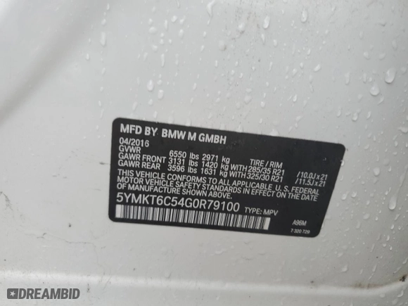 2016 BMW X5 M with VIN 5YMKT6C54G0R79100, listed as a Copart auction lot 55699044 with 106,772 mi miles. Bid and sale history available at carsss.com. Image 13.