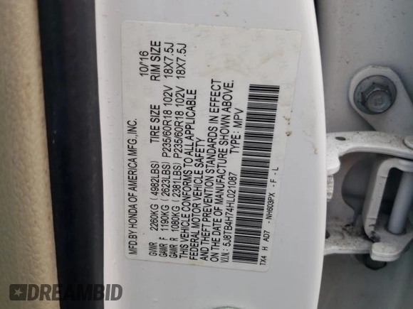 2017 Acura RDX w/Advance Pkg with VIN 5J8TB4H74HL021087, listed as a Copart auction lot 45154125 with 166,104 mi miles and Salvage Title. Bid and sale history available at carsss.com. Image 13.