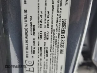 2019 Tesla Model 3 Mid Range with VIN 5YJ3E1EA1KF528950, listed as a Copart auction lot 43344475 with 57,272 mi miles and Clean Title. Bid and sale history available at DreamBid. Image 12.