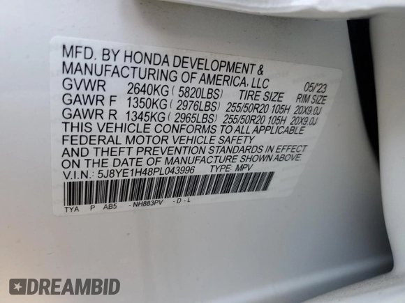 2023 Acura MDX Technology with VIN 5J8YE1H48PL043996, listed as a Copart auction lot 51858185 with 17,228 mi miles and Salvage title. Bid and sale history available at DreamBid. Image 15.