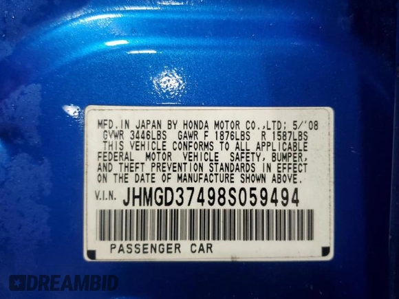 2008 Honda Fit with VIN JHMGD37498S059494, listed as a Copart auction lot 45014305 with 83,361 mi miles and Salvage Title. Bid and sale history available at carsss.com. Image 13.