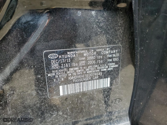 2014 Hyundai Elantra SE with VIN KMHDH4AE5EU074649, listed as a Copart auction lot 52957935 with 0 mi miles and Clean Title. Bid and sale history available at carsss.com. Image 12.