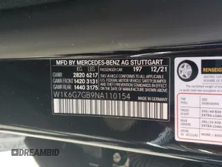 2022 Mercedes-Benz S 580 z VIN W1K6G7GB9NA110154, wystawiony jako Copart lot #66277042 z przebiegiem Nie podano mil oraz . Historia ofert i sprzedaży dostępna na DreamBid. Obrazek 10.