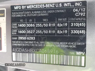 2012 Mercedes-Benz M ML 350 with VIN 4JGDA5HBXCA068916, listed as a IAAI auction lot 42096508 with 69,881 mi miles and . Bid and sale history available at carsss.com. Image 9.