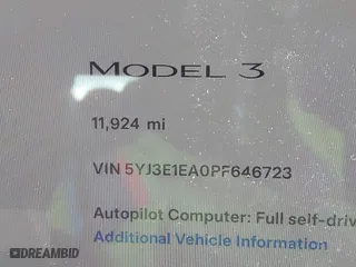 2023 Tesla Model 3 with VIN 5YJ3E1EA0PF646723, listed as a IAAI auction lot 41814168 with 11,924 mi miles. Bid and sale history available at carsss.com. Image 16.
