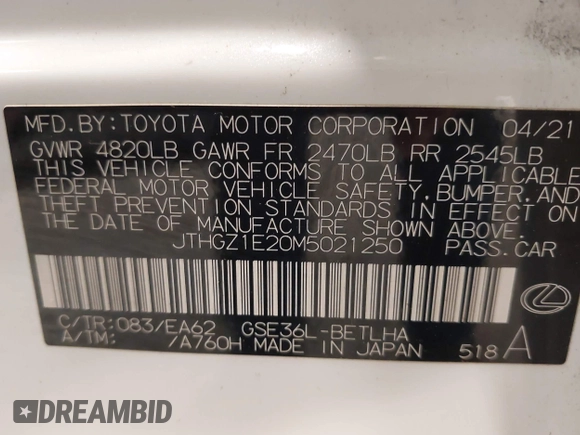 2021 Lexus IS 350 F Sport z VIN JTHGZ1E20M5021250, wystawiony jako IAAI lot #42183485 z przebiegiem 78 204 mil mil oraz . Historia ofert i sprzedaży dostępna na DreamBid. Obrazek 9.