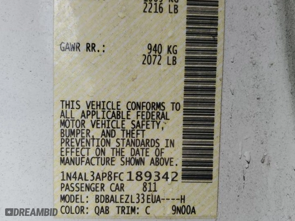 2015 Nissan Altima 2.5 with VIN 1N4AL3AP8FC189342, listed as a Copart auction lot 46318635 with 123,791 mi miles and Non Repairable. Bid and sale history available at carsss.com. Image 12.