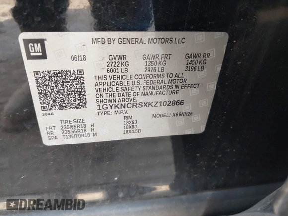 2019 Cadillac XT5 Luxury FWD z VIN 1GYKNCRSXKZ102866, wystawiony jako IAAI lot #41335840 z przebiegiem 59 563 mil mil oraz . Historia ofert i sprzedaży dostępna na DreamBid. Obrazek 9.