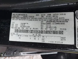 2019 Ford Fiesta SE with VIN 3FADP4EJ3KM165794, listed as a IAAI auction lot 41336199 with 80,653 mi miles. Bid and sale history available at carsss.com. Image 9.