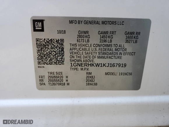 2019 Chevrolet Traverse LT Leather with VIN 1GNERHKW1KJ167919, listed as a Copart auction lot 48328395 with 64,510 mi miles and Salvage Title. Bid and sale history available at carsss.com. Image 15.