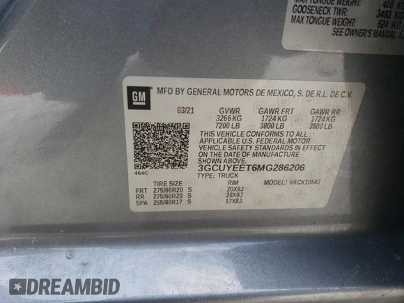 2021 Chevrolet Silverado 1500 RST with VIN 3GCUYEET6MG286206, listed as a Copart auction lot 87285864 with 91,433 mi miles and Salvage Title. Bid and sale history available at carsss.com. Image 12.
