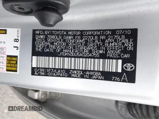 2010 Toyota Prius II with VIN JTDKN3DU5A0204755, listed as a IAAI auction lot 41795883 with 188,873 mi miles. Bid and sale history available at carsss.com. Image 9.