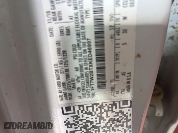 2019 Ford F-250 XL z VIN 1FT7W2BTXKED46997, wystawiony jako IAAI lot #42737714 z przebiegiem 124 075 mil mil oraz . Historia ofert i sprzedaży dostępna na DreamBid. Obrazek 16.