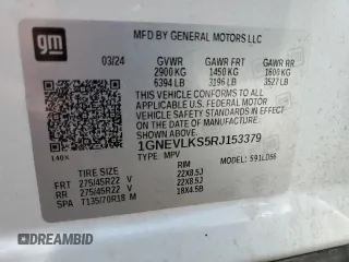 2024 Chevrolet Traverse AWD RS z VIN 1GNEVLKS5RJ153379, wystawiony jako Copart lot #54567905 z przebiegiem 19 977 mil mil oraz Szkoda całkowita • Salvage title. Historia ofert i sprzedaży dostępna na DreamBid. Obrazek 13.
