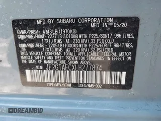 2020 Subaru Crosstrek Premium with VIN JF2GTAECXLH277874, listed as a IAAI auction lot 41525415 with 74,158 mi miles and . Bid and sale history available at DreamBid. Image 9.