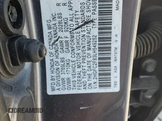 2020 Honda Civic Sedan Sport with VIN 2HGFC2F83LH549252, listed as a Copart auction lot 54239675 with Not Provided miles and Salvage Title. Bid and sale history available at carsss.com. Image 12.
