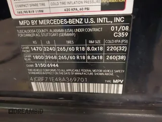 2008 Mercedes-Benz GL-Class 4.6L with VIN 4JGBF71E48A369701, listed as a IAAI auction lot 41789233 with 198,364 mi miles. Bid and sale history available at carsss.com. Image 9.