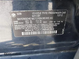 2013 BMW 3 Series 328i with VIN WBA3C1G57DNR46369, listed as a IAAI auction lot 41746413 with 121,584 mi miles and . Bid and sale history available at DreamBid. Image 9.