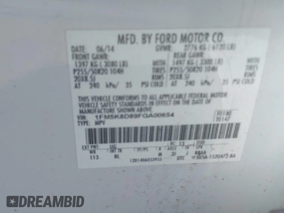 2015 Ford Explorer XLT with VIN 1FM5K8D89FGA00654, listed as a IAAI auction lot 42132102 with 135,463 mi miles and . Bid and sale history available at carsss.com. Image 9.