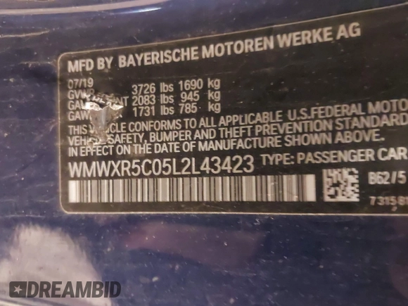 2020 MINI Hardtop Cooper S z VIN WMWXR5C05L2L43423, wystawiony jako IAAI lot #41577721 z przebiegiem 108 123 mil mil oraz . Historia ofert i sprzedaży dostępna na DreamBid. Obrazek 9.