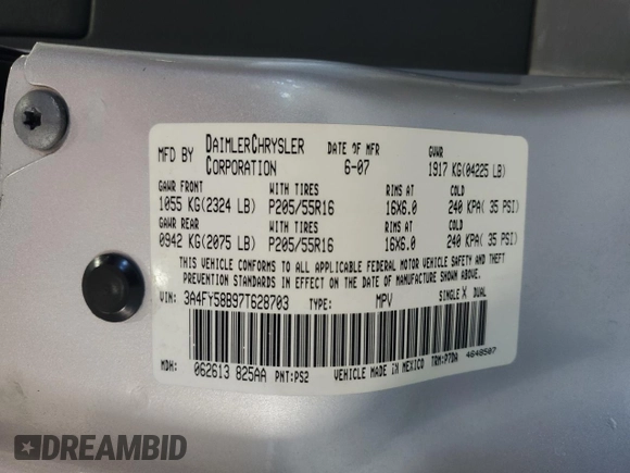 2007 Chrysler PT Cruiser Touring with VIN 3A4FY58B97T628703, listed as a Copart auction lot 75598254 with 152,535 mi miles and Salvage Title. Bid and sale history available at carsss.com. Image 14.