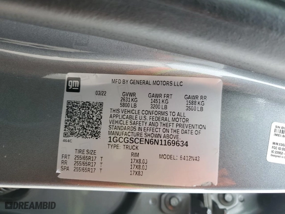 2022 Chevrolet Colorado 2WD LT with VIN 1GCGSCEN6N1169634, listed as a Copart auction lot 89356825 with 44,409 mi miles and Salvage Title. Bid and sale history available at carsss.com. Image 12.