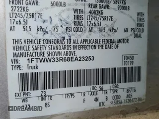 2008 Ford F-350 XL с VIN 1FTWW33R68EA23253, выставлен на аукционе Copart как лот 46327275 с пробегом 182 702 миль миль и Списание • Salvage title. История ставок и продаж доступна на DreamBid. Изображение 13.