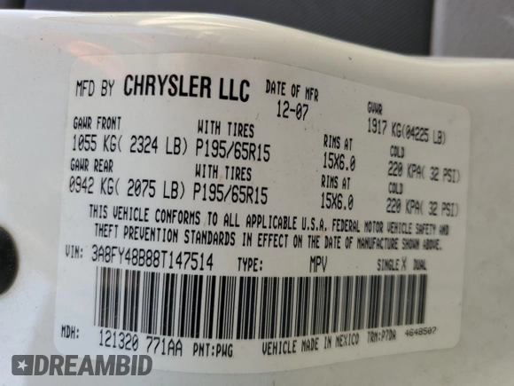 2008 Chrysler PT Cruiser with VIN 3A8FY48B88T147514, listed as a Copart auction lot 64159874 with 123,891 mi miles and Salvage Title. Bid and sale history available at carsss.com. Image 12.