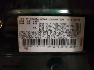 2001 Toyota Highlander with VIN JTEGF21A710006262, listed as a Copart auction lot 49304855 with 281,636 mi miles and Clean Title. Bid and sale history available at carsss.com. Image 13.