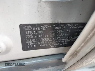 2004 Hyundai Santa Fe GLS with VIN KM8SC73D54U603804, listed as a IAAI auction lot 40842290 with 1 mi miles. Bid and sale history available at carsss.com. Image 9.
