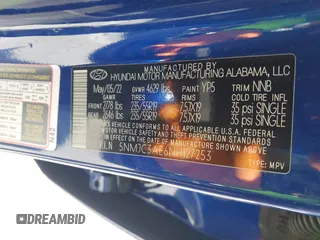 2022 Hyundai Tucson SEL with VIN 5NMJC3AE6NH127253, listed as a IAAI auction lot 41854480 with 38,956 mi miles and . Bid and sale history available at DreamBid. Image 9.